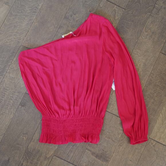 NWT Ramy Brook Womens Size L Top Janey One Shouler Ruffle Hem Bright Red - Picture 3 of 11